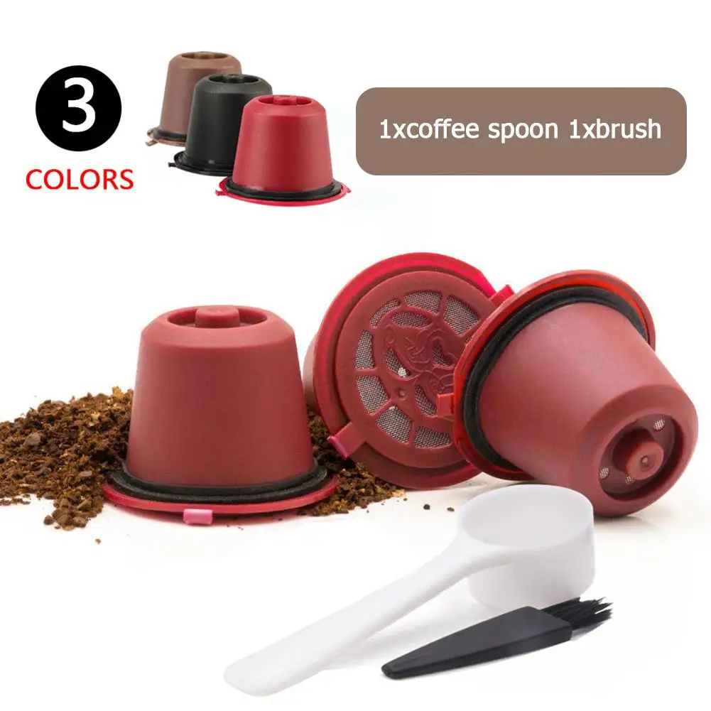 Coffee Capsule Refillable Reusable Herbruikbare Hervulbare Nespresso Machine Capsule Plastic Filter Cups Spoon Brush