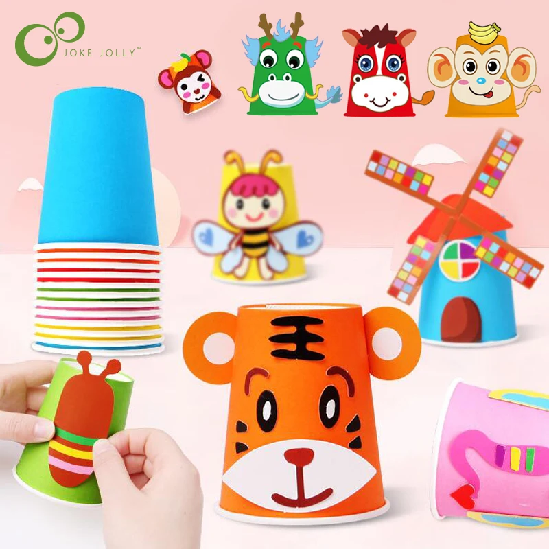 12szt Dzieci 3D DIY ręcznie robione papierowe kubki Zestaw naklejek Cały zestaw Dzieci Przedszkole Szkoła Sztuka Rzemiosło Zabawki edukacyjne GYH