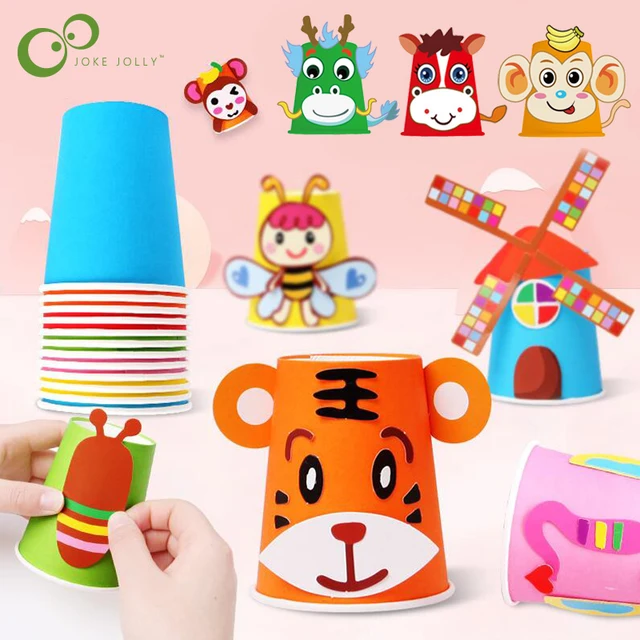 12szt Dzieci 3D DIY ręcznie robione papierowe kubki Zestaw naklejek Cały zestaw Dzieci Przedszkole Szkoła Sztuka Rzemiosło Zabawki edukacyjne GYH