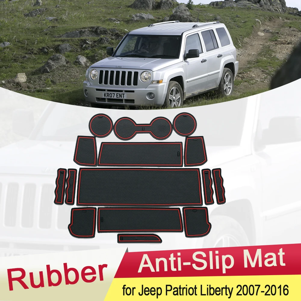 for Jeep Patriot Liberty 2007~2016 Rubber Anti-slip Mat Door Groove Cup Pad Gate Slot Coaster Dust-proof 2008 2009 2010 Stickers