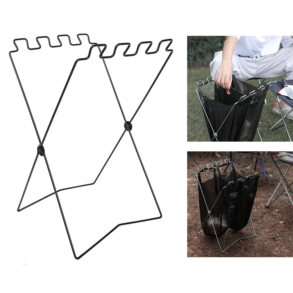 Foldable Trash Bag Holder Stand Camping Portable Waste Sorting Bin Rack Garbage Hanging Rack Storage Bathroom