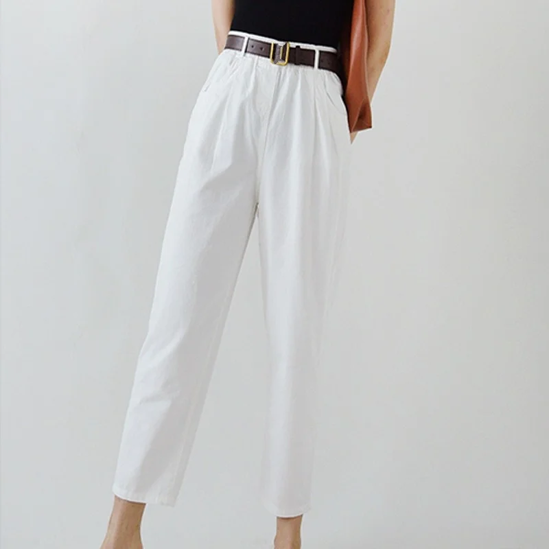 Womens White Pants 2022 New Spring Autumn Loose Casual High Waist Elegant Classic Korean Style Solid Female Straight Pants