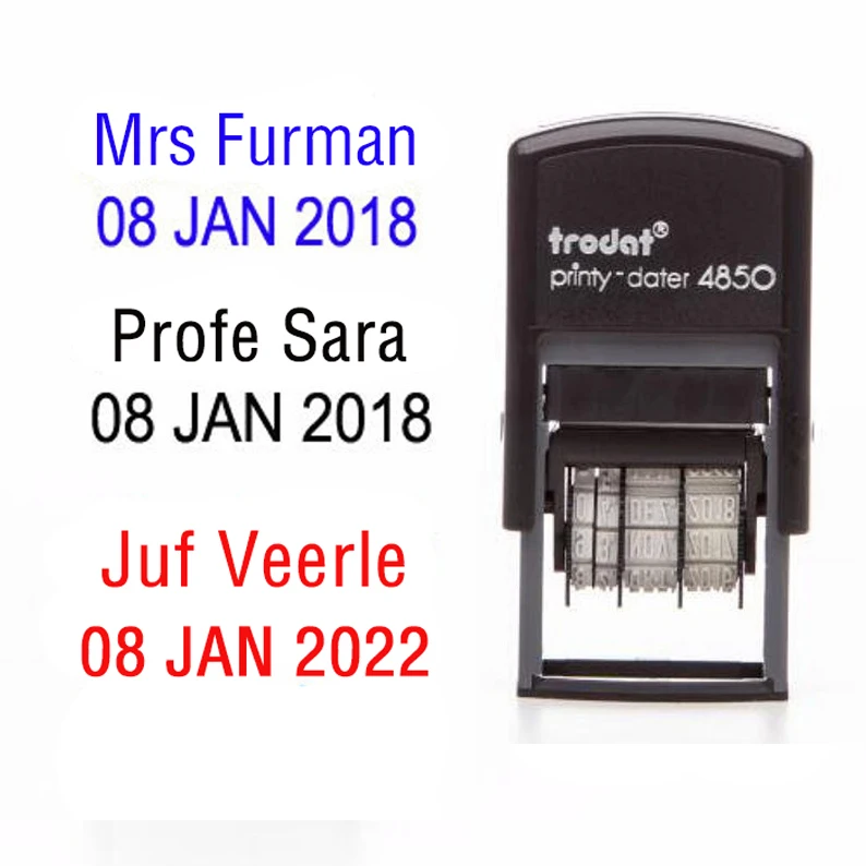 Data carimbo personalizado para a assinatura do professor, selar seu texto, seu nome
