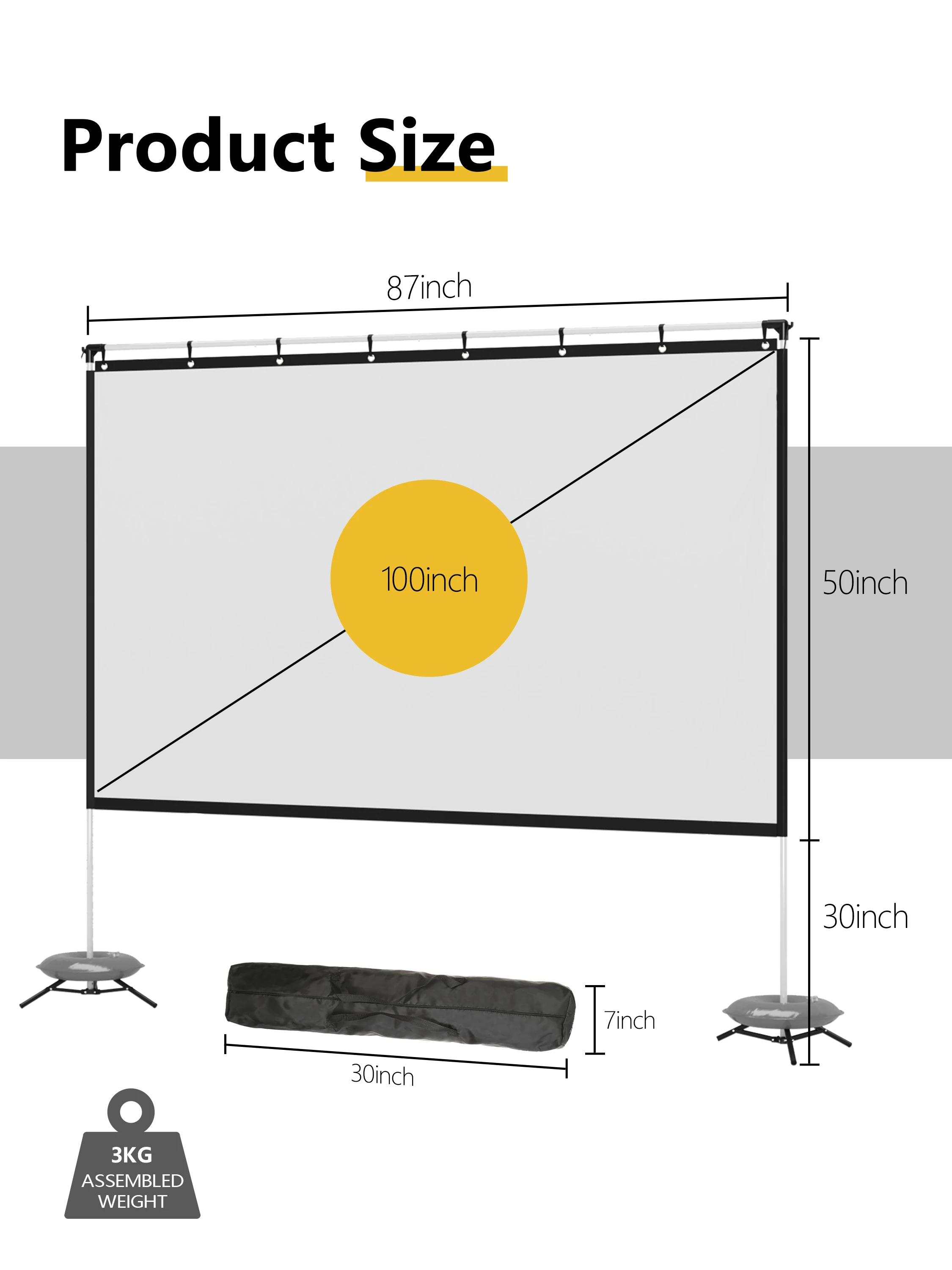 WEWATCH PS1/PS2 100/120 inch Projector Screen with Stand Projection Screen 16:9 4K HD Projection Movies Screen with Carry Bag