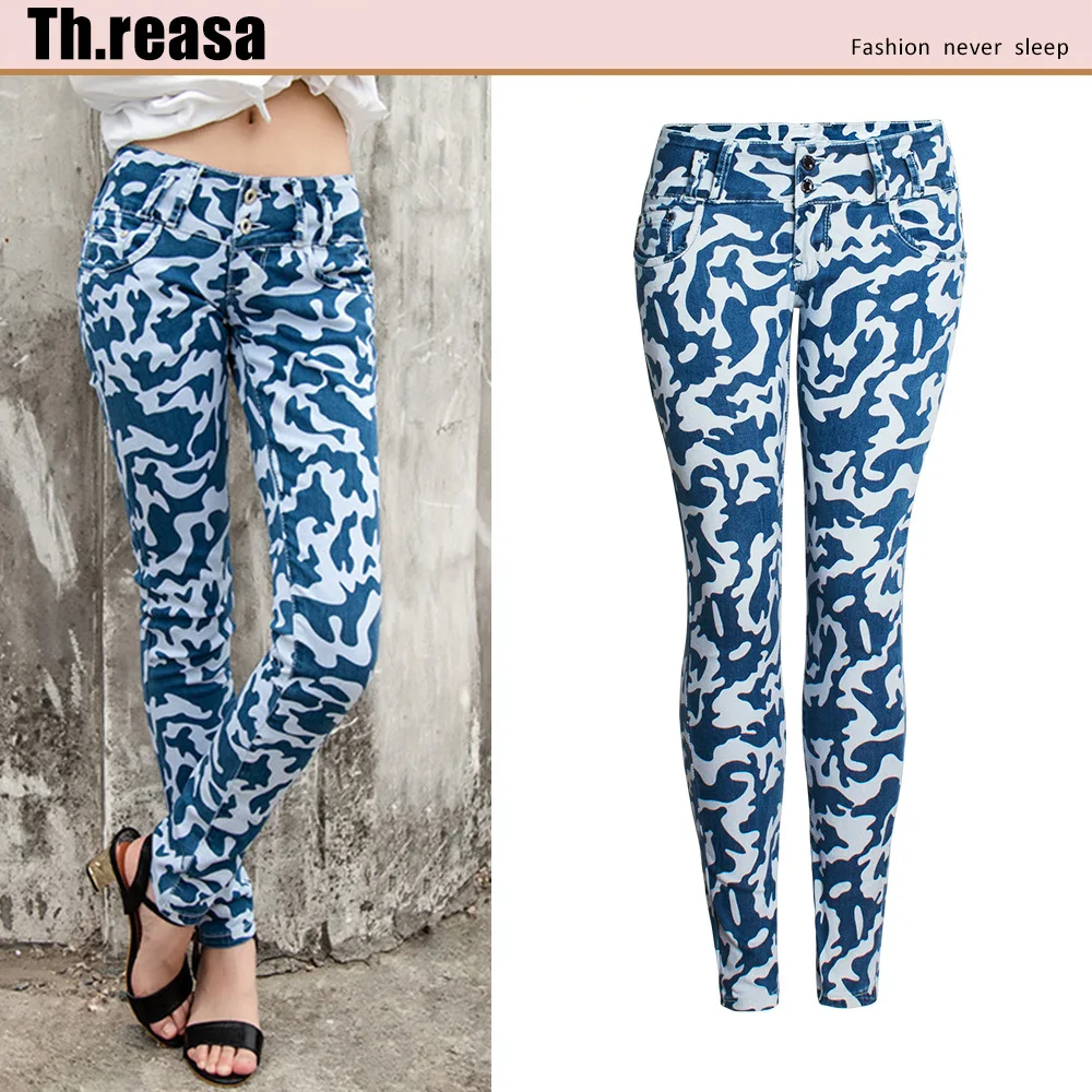 

Summer New Women Pants Floral Street Fashion Non Elastic Slim Camouflage Pants Women's Summer Style
