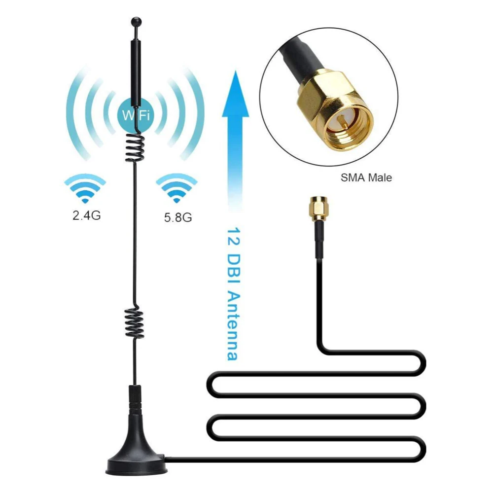 12dbi WIFI Antenna 2.4G/5.8G Dual Band Pole Antenna SMA Male With Magnetic Base for Router Camera Signal Booster