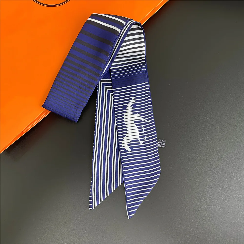 Stripe Horse Print Summer Scarf 2024 Design Women Skinny Bag Scarves Hair Band Neck Brand Silk Scarf Ladies Foulard Headband