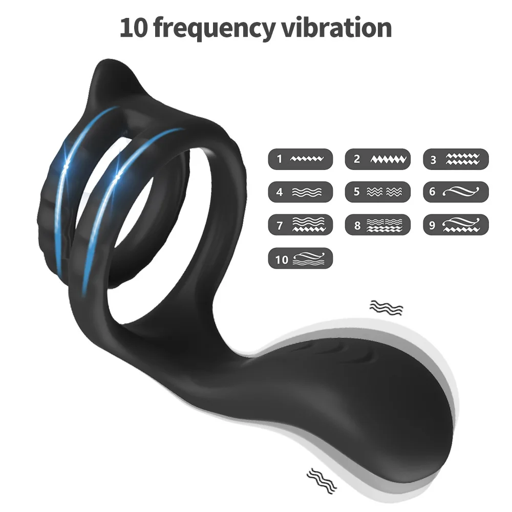 Anillo vibrador para pene masculino, estimulador de perineo, slilicono Dual, retardante de eyaculación, Juguetes sexuales para hombres y parejas,