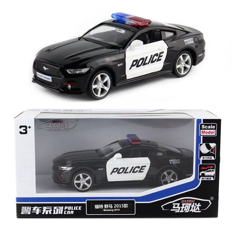 RMZ City Toy Diecast Model 1:38 Scale 2015 Ford Mustang GT Police Pull Back Doors Openable Car Educational Collection Gift Box