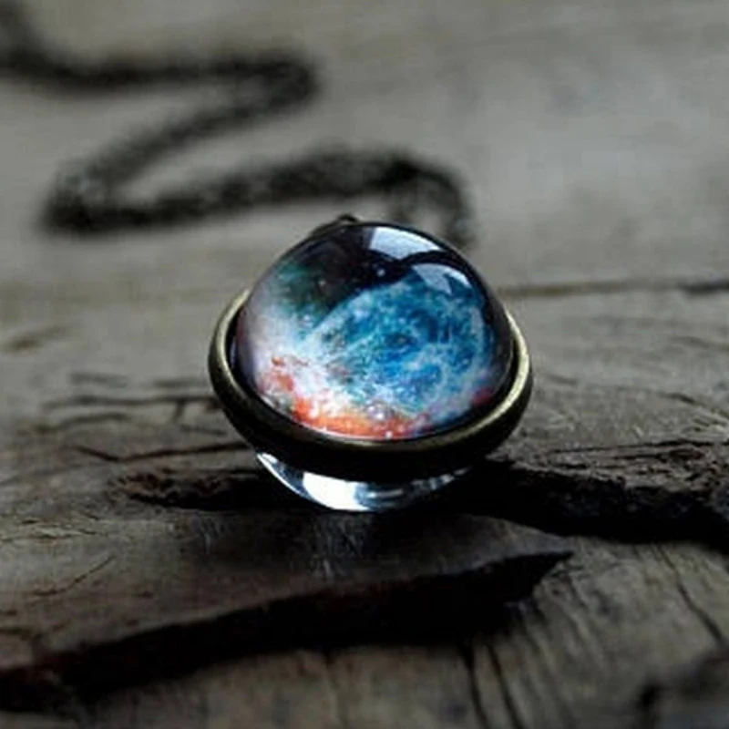 SUMENG Solar System Universe Space Moon Sun Earth Planet Necklaces Two-sided Glass Ball Pendant Nebula Chokers Women Men Jewelry