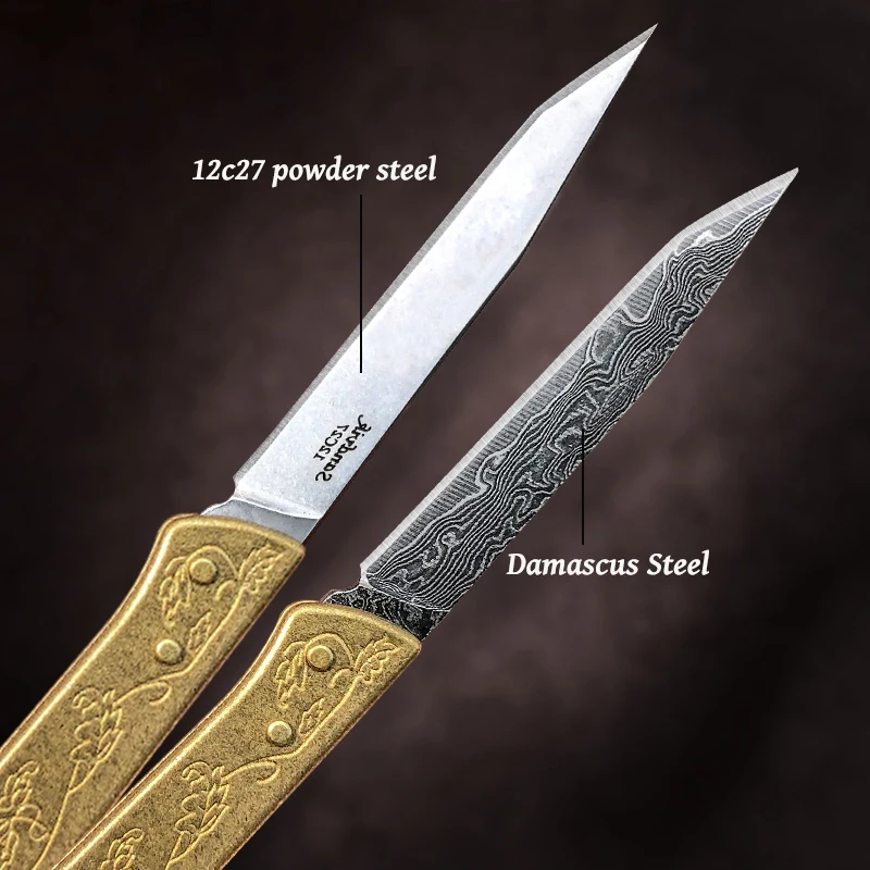 VG10 Damascus Steel/12c27 Powder Steel Lockless Pocket Key Knife Bushcraft Survival Outdoor Floding Knives Camping Tool