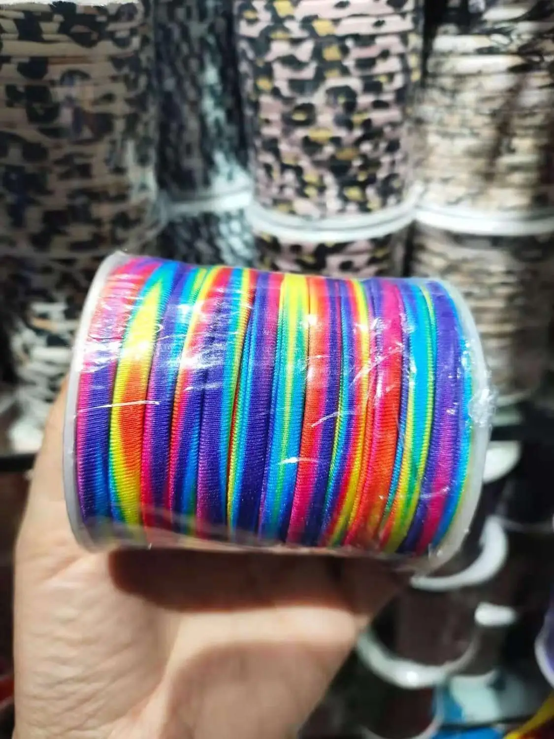 5mm 20meters / Spool rainbow color  Elastic lycra cord Stitched round lycra cord Lycra strip For DIY Jewelry Marking