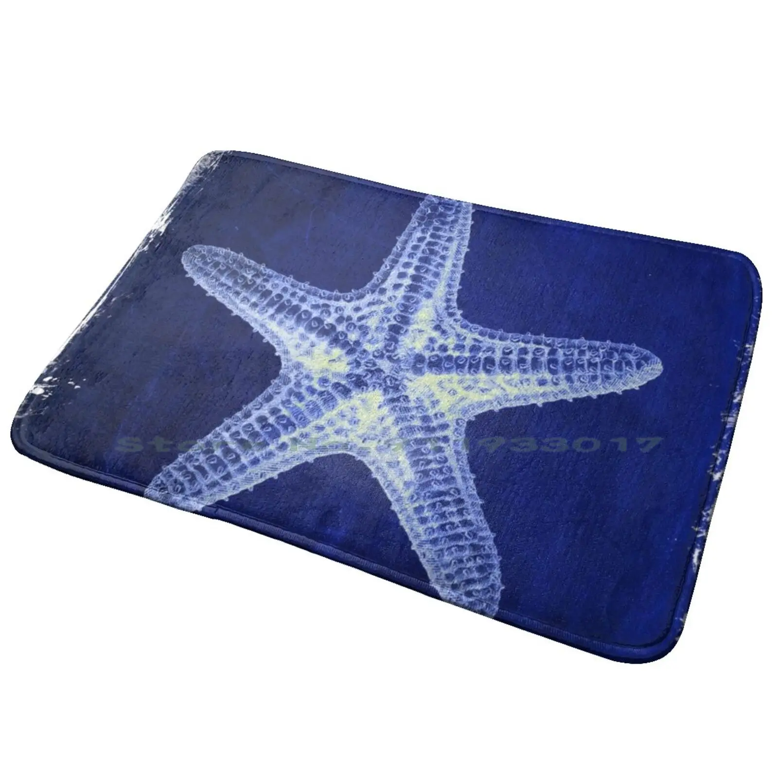 Coastal Seaside Ocean Navy Blue Beach Chic Starfish Entrance Door Mat Bath Mat Rug Ned The Robot And Roll Shred Stratocaster