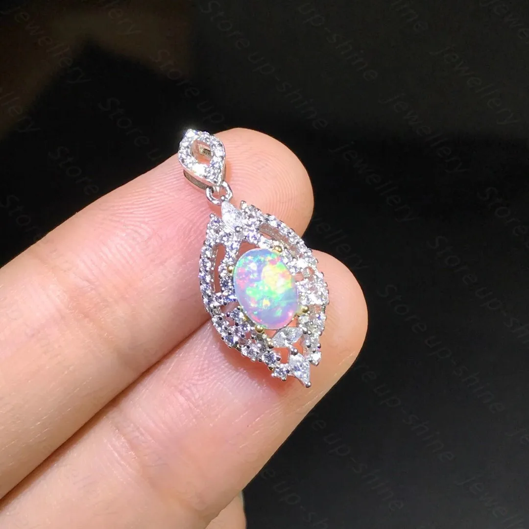 

Natural Opal Necklace 925 Silver Women's Necklace Super Shiny Luxury Atmosphere Banquet Essential Jewelry