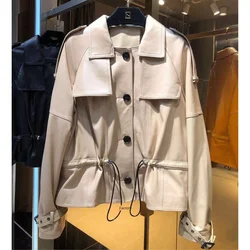 Spring Autumn New Style Genuine Leather Clothes High Quality Sheepskin Coat Women's Coat Drawstring Short Slim Fit
