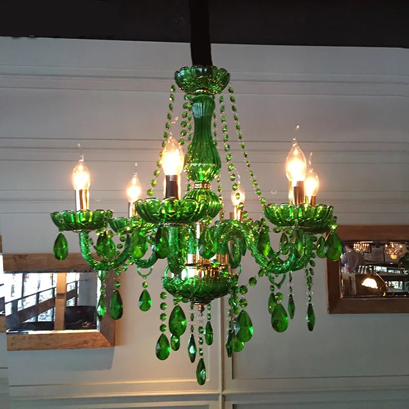 Home Bar Green Chandelier LED Kitchen Lighting Children Room Restaurant Led Green Crystal Chandelier E14 Led Lustre  Lamparas