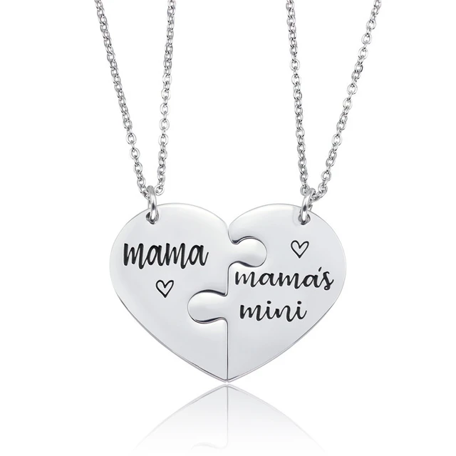 Heart Matching Necklace Set for 2 Mother Daughter Her His Mama I Love You More Most Puzzel Heart Necklaces Gifts for Women Mom AliExpress