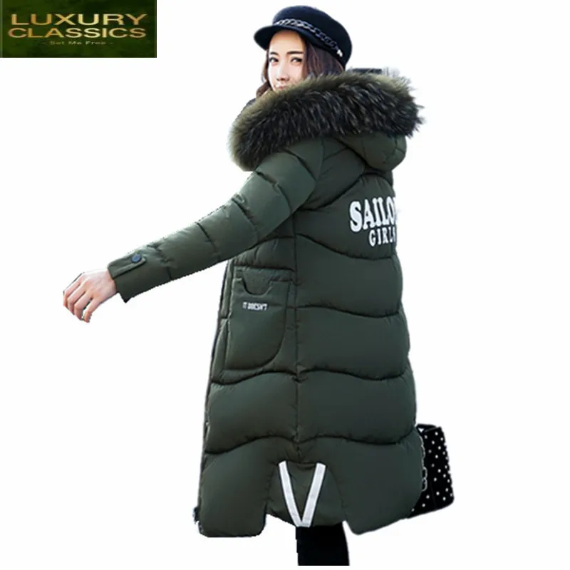 

Winter 2021 New Fashion Jacket Women Warm Cotton Big Fur Collar Hooded Female Parka Black Chaqueta Mujer Outerwear CJ356