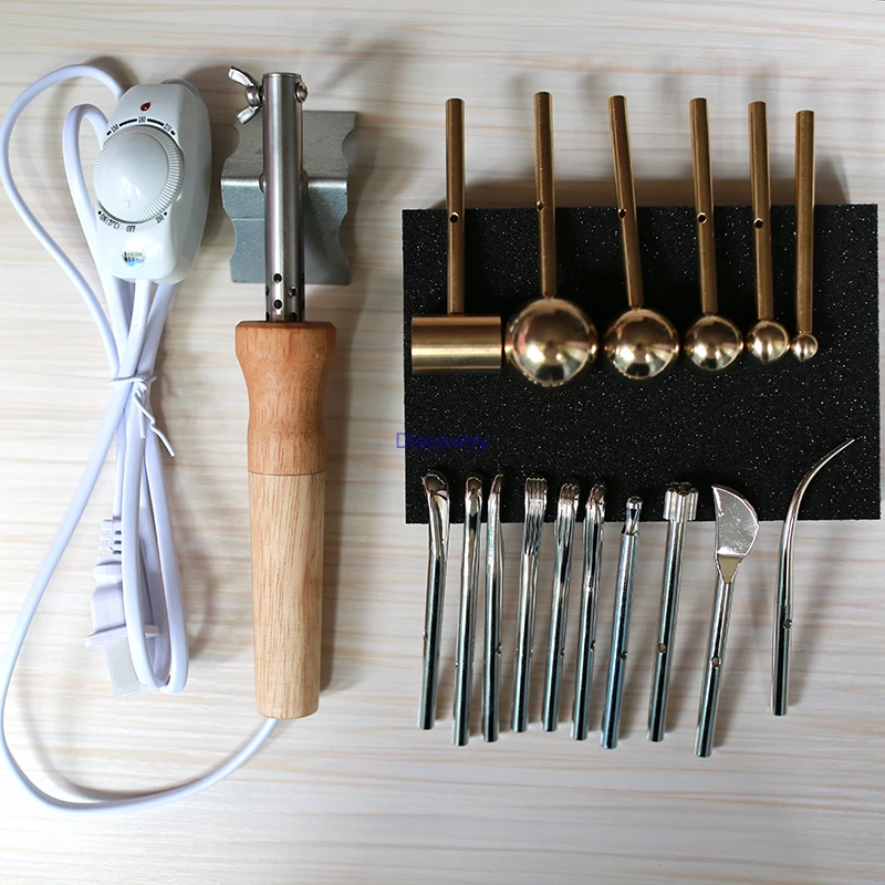 220V Imported Double-layer Inner Pyrographic Device Set 17 Head 22 Head Trowel Leather Carving Tool Flower Making Tools with Bag