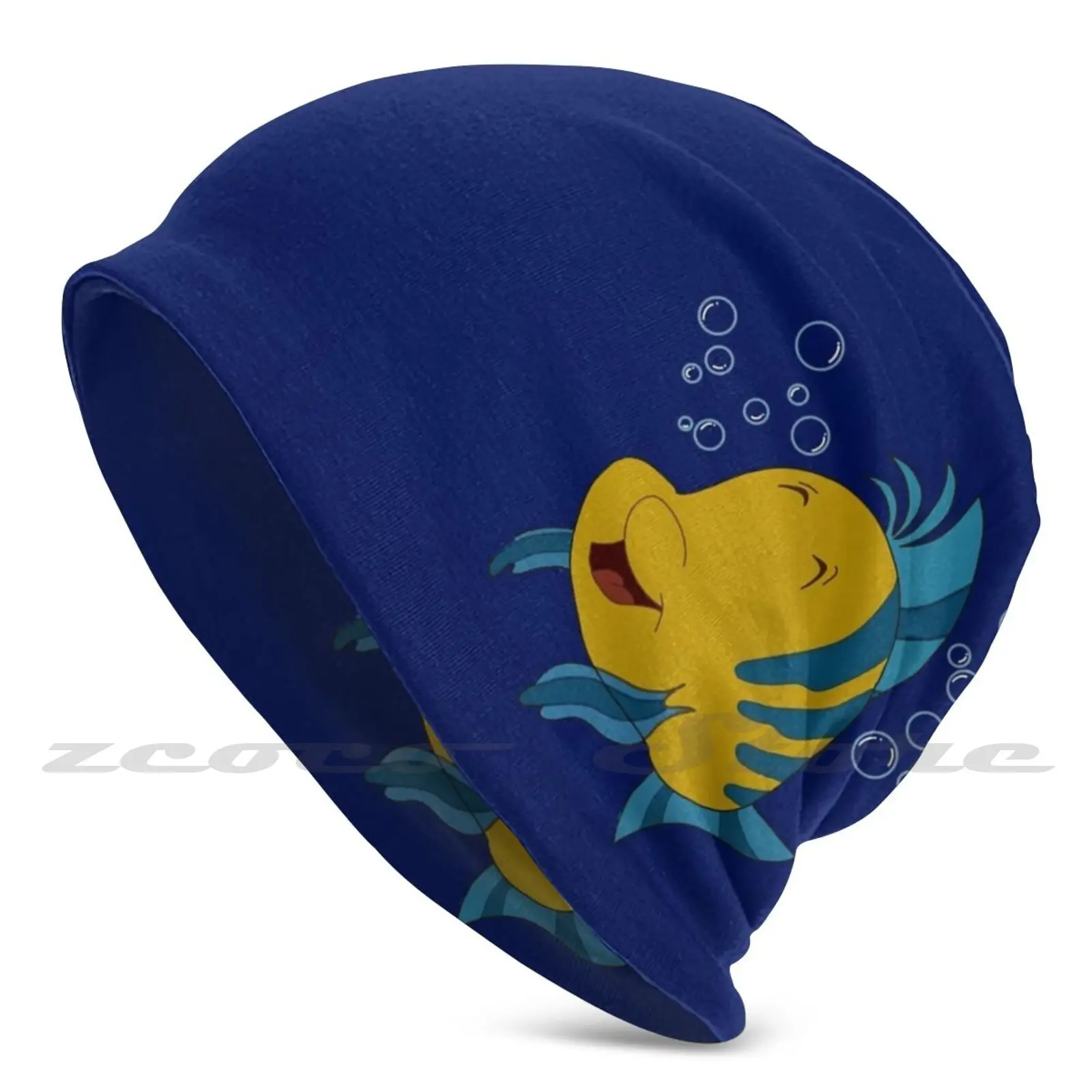 Flounder Sticker Knit Hat Elastic Soft Personalized Pattern Present Cap Cute Trendy Flounder Mermaid The Little Mermaid Cheap