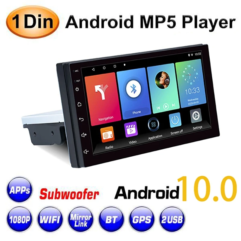 

1 DIN Android 10 Car Multimedia Player Car Stereo Radio 9 Inch Adjustable Contact Screen FM GPS Navigation MP5 Player