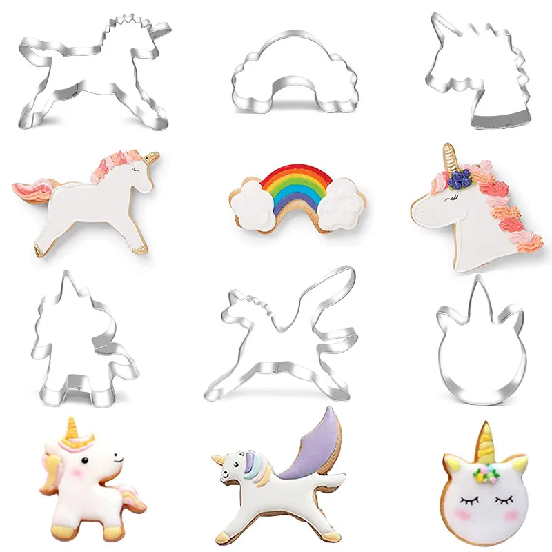 Cartoon Unicorn Cookie Cutter Mould Stainless Steel Fondant Cake Biscuit Mold Baking Tools Unicorn Birthday Party Decorations