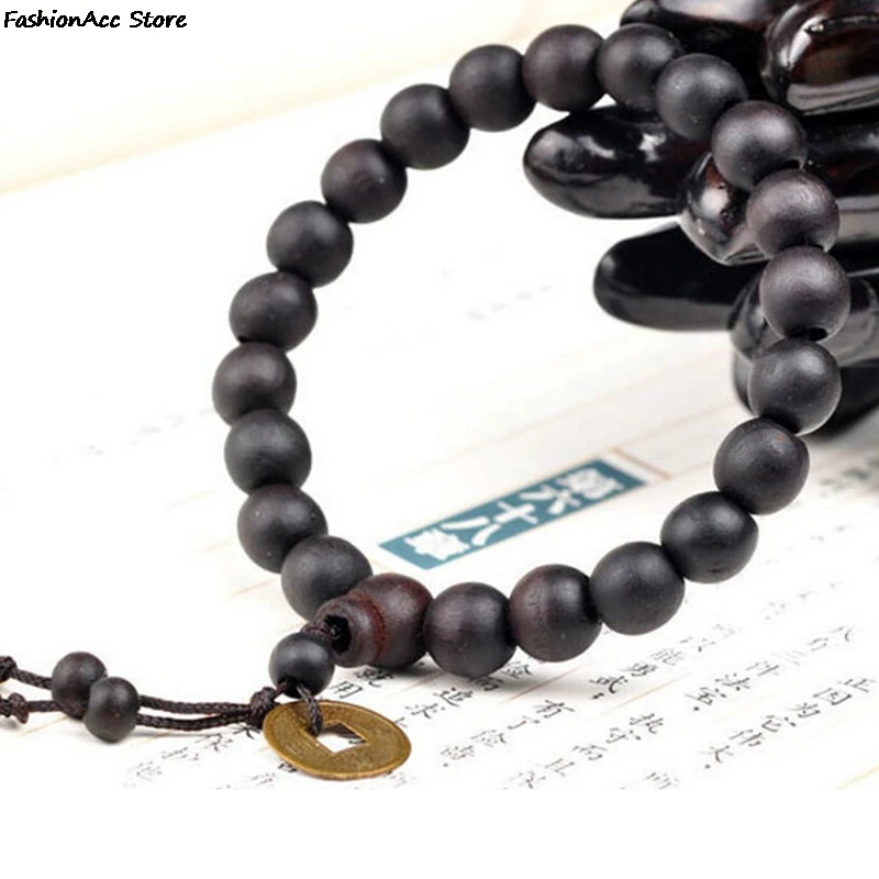 Men's Bracelets Wood Buddha Buddhist Prayer Beads Tibet Mala Charm Lucky Wrist Bracelet