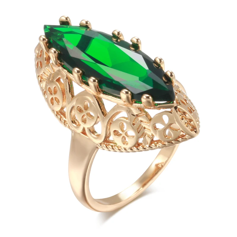 Kinel New 585 Rose Gold Ethnic Bride Wedding Ring Vintage Jewelry Trend Daily Unique Hollow Green Natural Zircon Women Rings