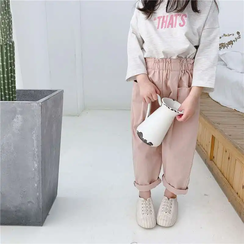 Pants for Girls Spring Summer Kids Casual Trousers Korean Autumn Harem Casual Pants Cotton Solid Color High Waist Trousers