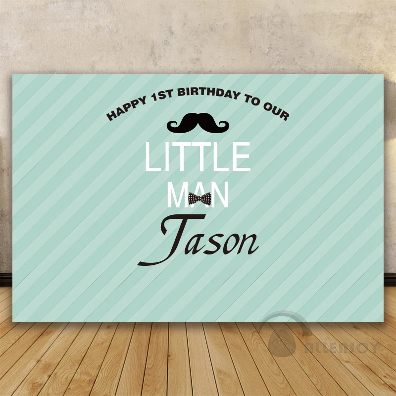 소년 생일 배경 아기 샤워 배경 파란색 줄무늬 배너 콧수염 남자 초대장 축하 파티 Allenjoy 사용자 정의
