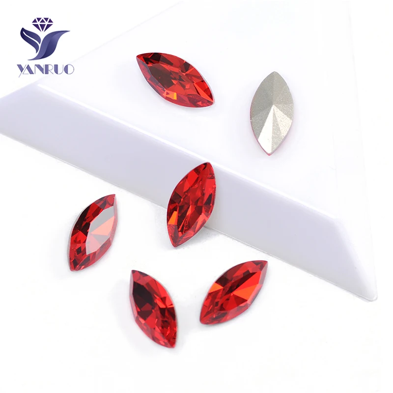 YANRUO 4200 Light Siam Navette Claws Rhinestones Fancy Crystals Sewing Strass Stones Top K9 Red Rhinestone For Clothing