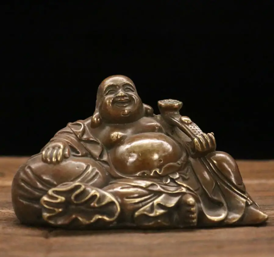 Archaize brass Ruyi Cloth bag maitreya Buddha consecrate Buddha decoration crafts statue