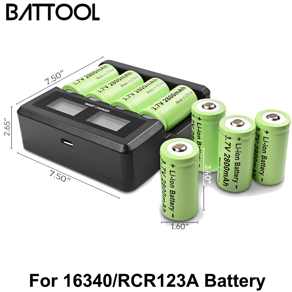 2800mah For CR123A RCR123 ICR16340 Battery 3.7V Li-ion Rechargeable Battery For Arlo Security Camera Laser Pen Cell