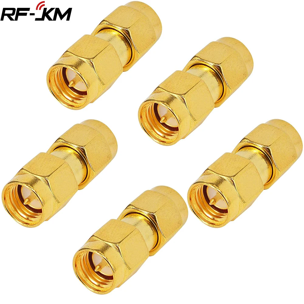 5 pcs Gold Tone SMA Male to SMA Male Plug RF Coaxial Adapter Connector