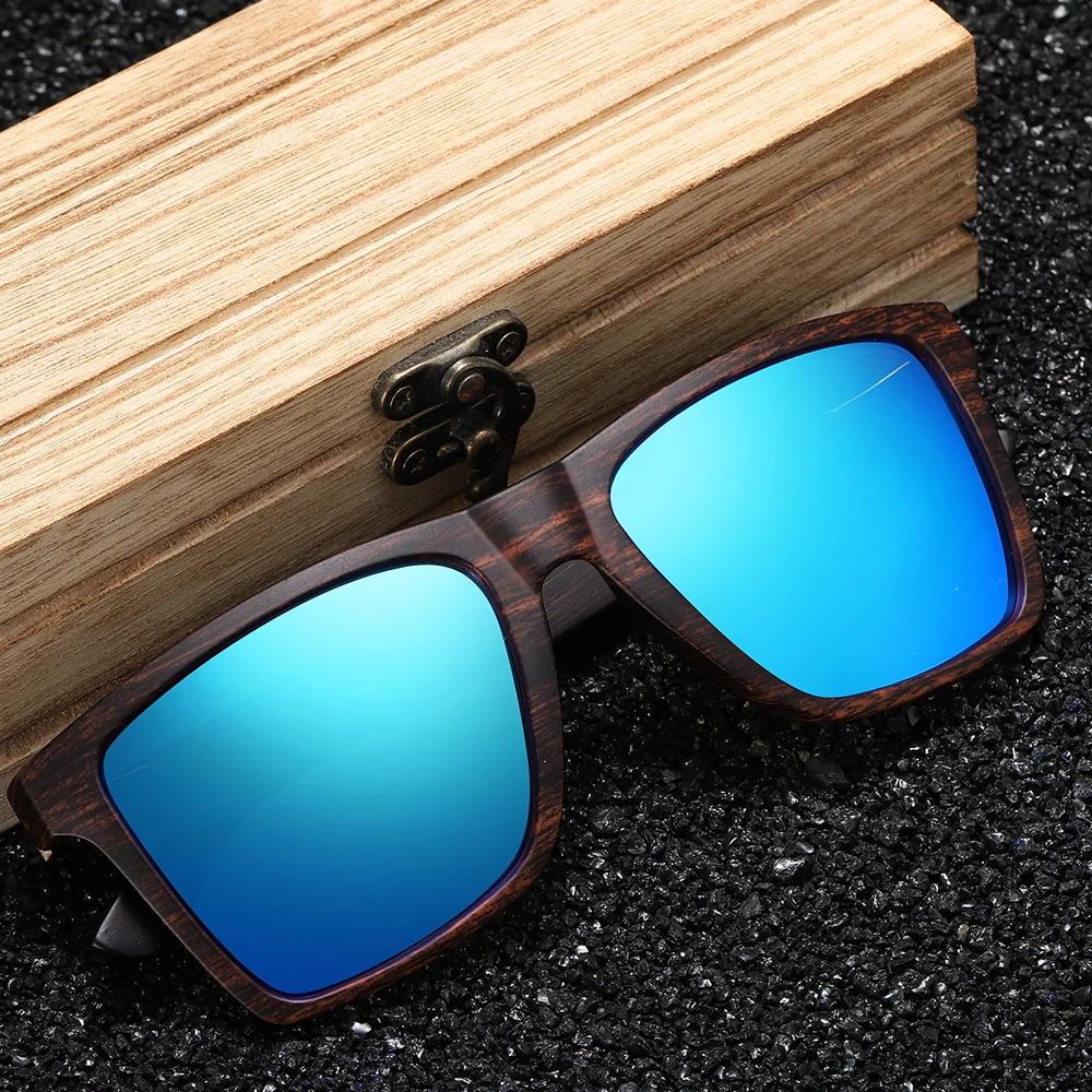 GM Wooden Sunglasses Women Sunglasses Men Polarized Fashion Flat Lens Square Frame Eyewear UV400 Colorful Sun Glasses