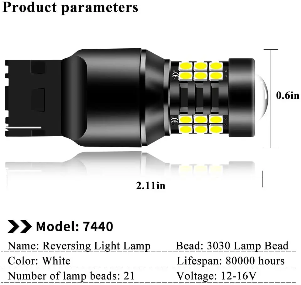 2x Signal Lamp Led Car Bulbs Canbus T20 7440 W21W WY21W 21SMD Turn Brake Backup Reverse Parking Running Light Red Amber White