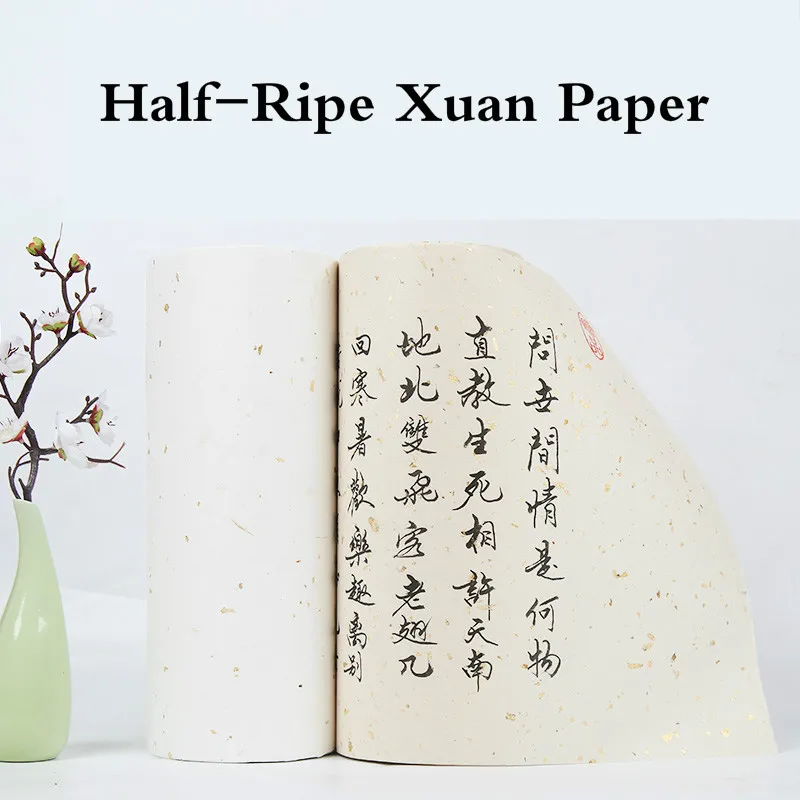 100m Chinese Calligraphy Paper Half-Ripe Rice Paper Calligraphy Brush Writing Painting Xuan Paper Flower Plant Yun Long Paper