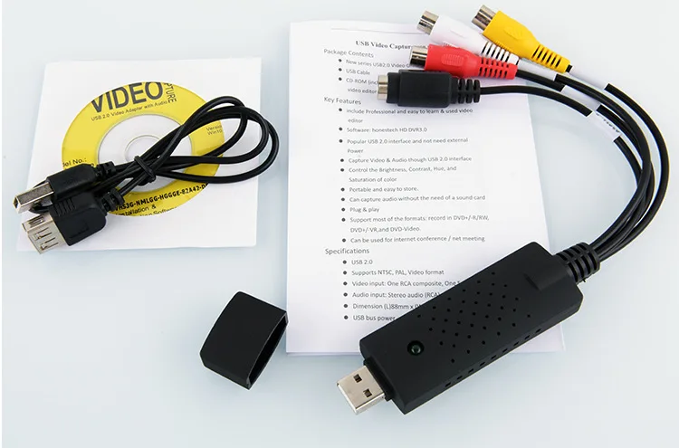 Adaptador de vídeo USB 2,0 con tarjeta de captura de Audio, TV, DVD, VHS, captura de vídeo DVR con Audio