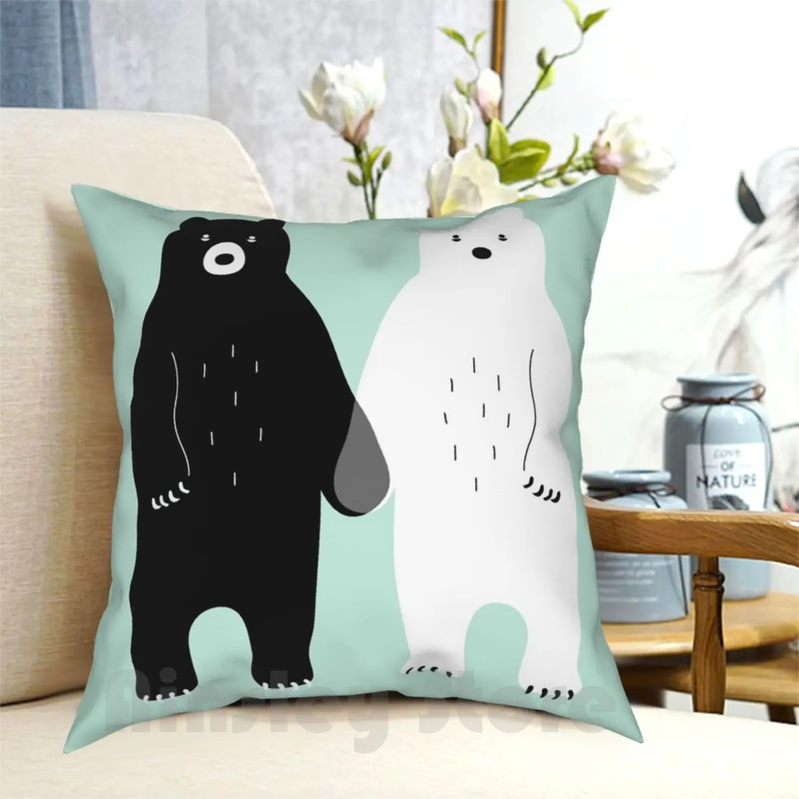 Gray Pillow Case Printed Home Soft DIY Pillow cover Bear Black White Gray Cute Fun Lovely Animals Andywestface