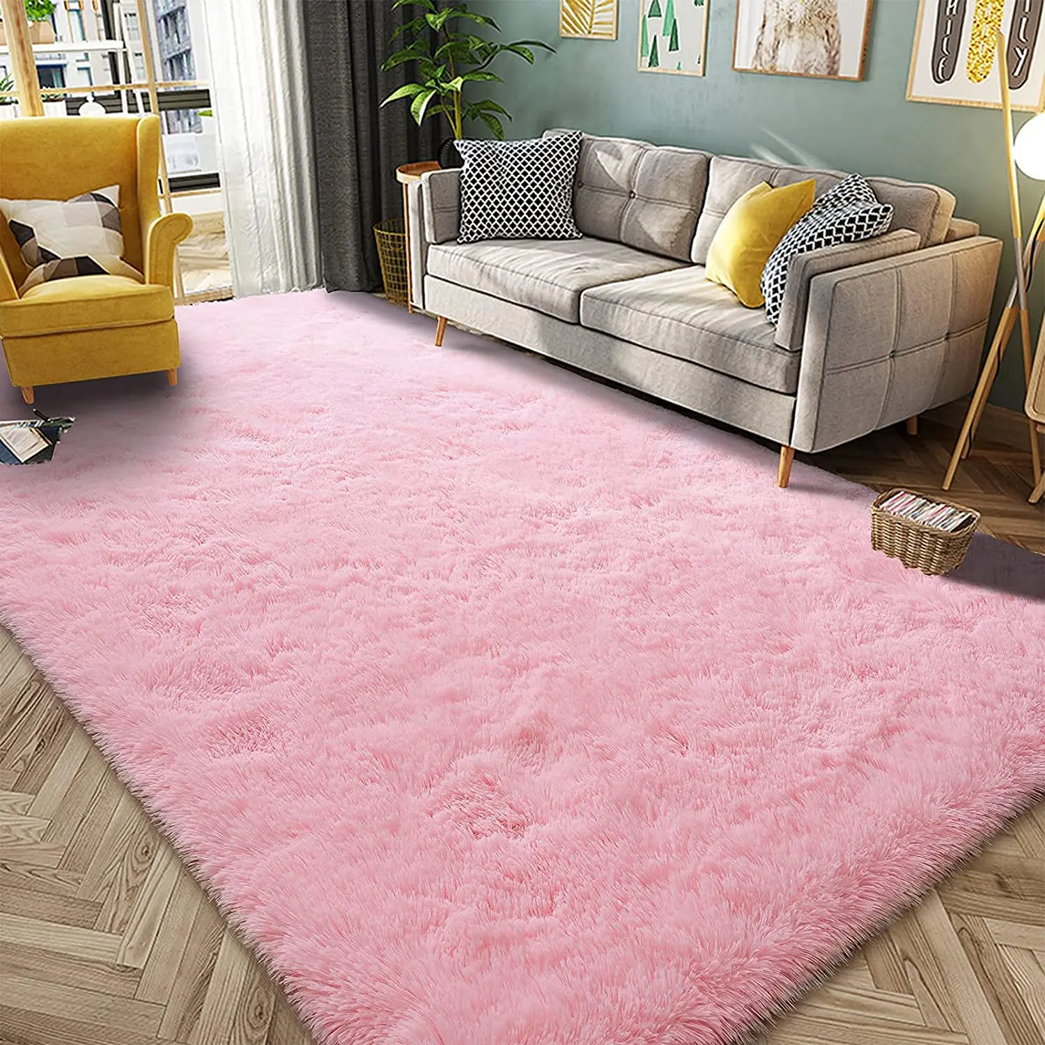 

Solid Color Plush Rugs Super Soft and Comfy Carpet Living Room Carpet Home Decor Floor Carpet Indoor Shaggy Plush Area Rug Pink