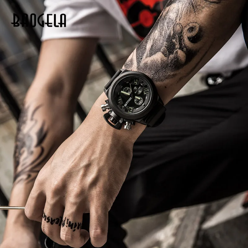 BAOGELA Chronograph Watch Top Brand Luxury Luminous Silicone Quartz Wrist Watches Military Sports Wristwatch For Man 1606