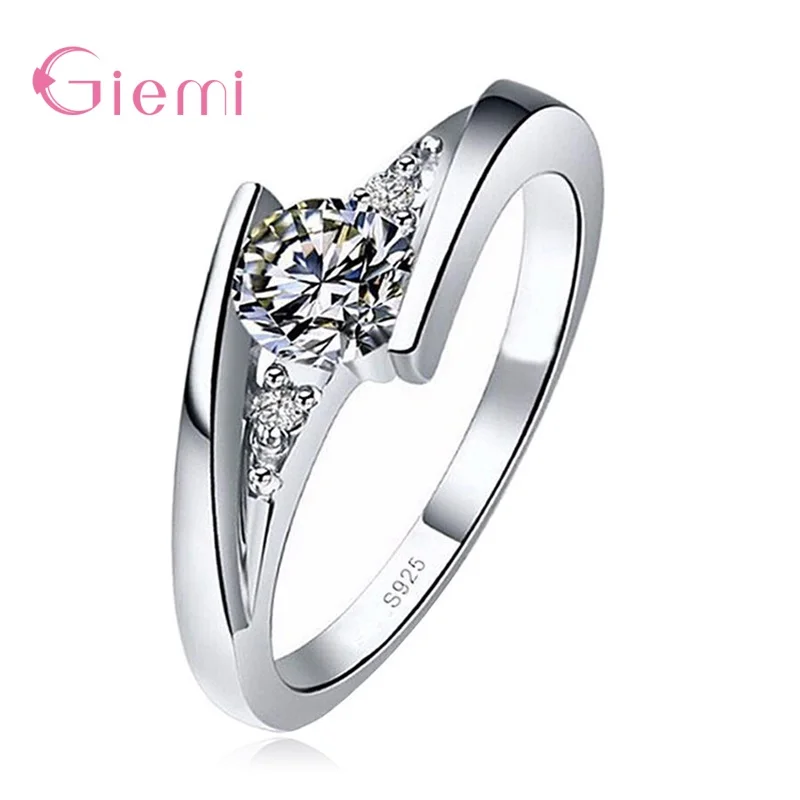 100% Real 925 Sterling Silver Finger Ring Stackable Cubic Zirconia Party Ring For Women Girl Engagement Wedding Jewelry Gift