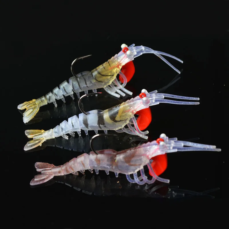 3 sztuk/partia Luminous krewetki miękkie przynęty sztuczne TPE przynęty Wobblers z Jig głowy haki morskie morze Bass Swimbait wędkarskiego