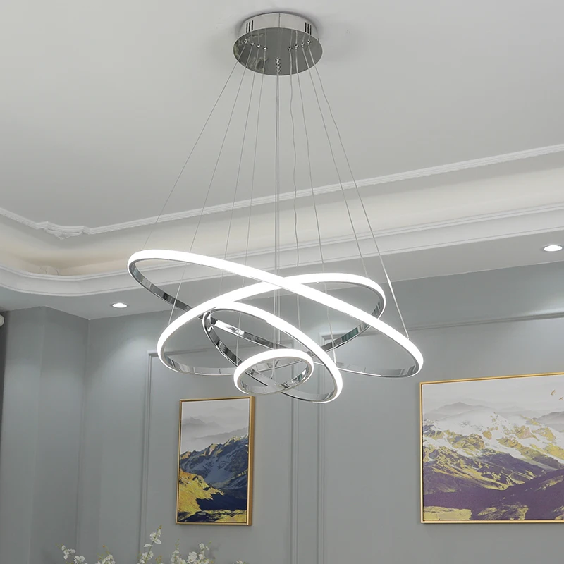 modern cromo banhado a ouro luzes pingente led lustre para sala de jantar sala de estar lampada nordica aneis aneis aneis 01