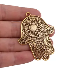 5Pcs/Lot Lucky Big Hamsa Palm Protection Amulet Charms With Evil Eye Beads Ancient Fatima Hand Pendant For Jewelry Accessories