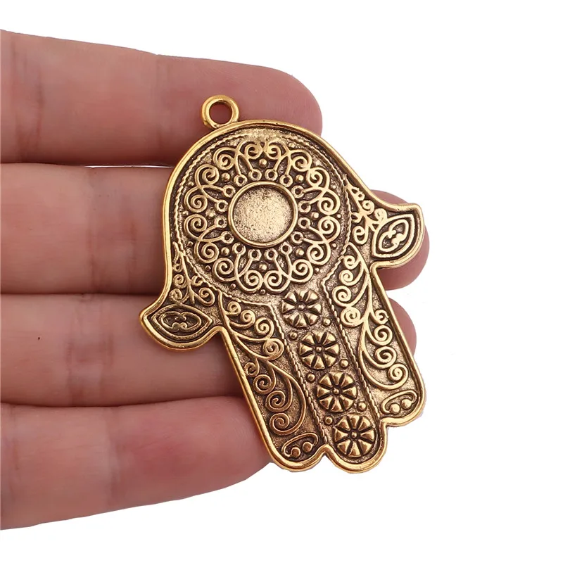 5 sztuk/partia szczęście duże Hamsa ochrona dłoni Amulet Charms z koralikami złego oka starożytna ręka Fatima wisiorek na akcesoria jubilerskie