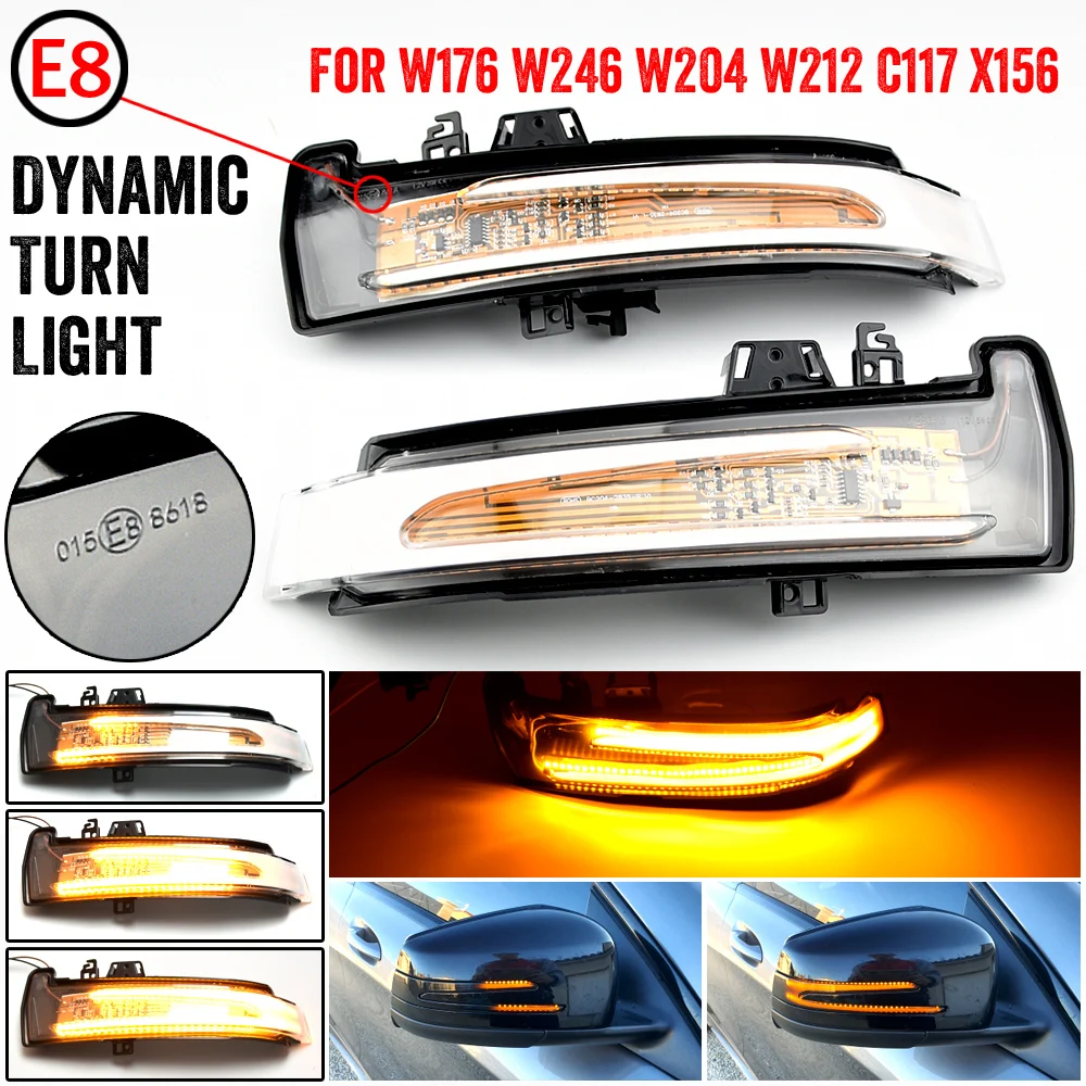 2pcs Dynamic Turn Signal LED Light Side Mirror Indicator For Mercedes Benz W204 CLA A B C E S GLA GLK CLS Class W176 W212