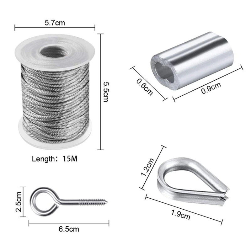 Alambre de jardín de 50 pies, Kit de enrejado de alambre recubierto de PVC, Cable de acero inoxidable resistente, Ojo de tornillo de retardo, 19 piezas