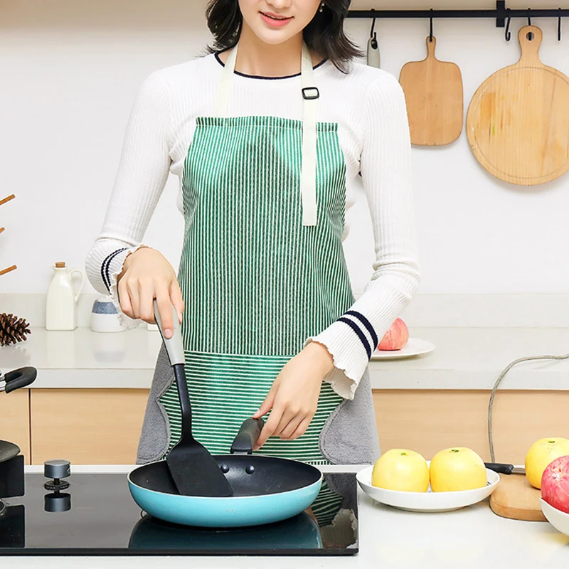 Apron Erasable Hand Kitchen Waterproof Oxford Cloth Striped Japanese Style Bib for Home Cleaning Accessories