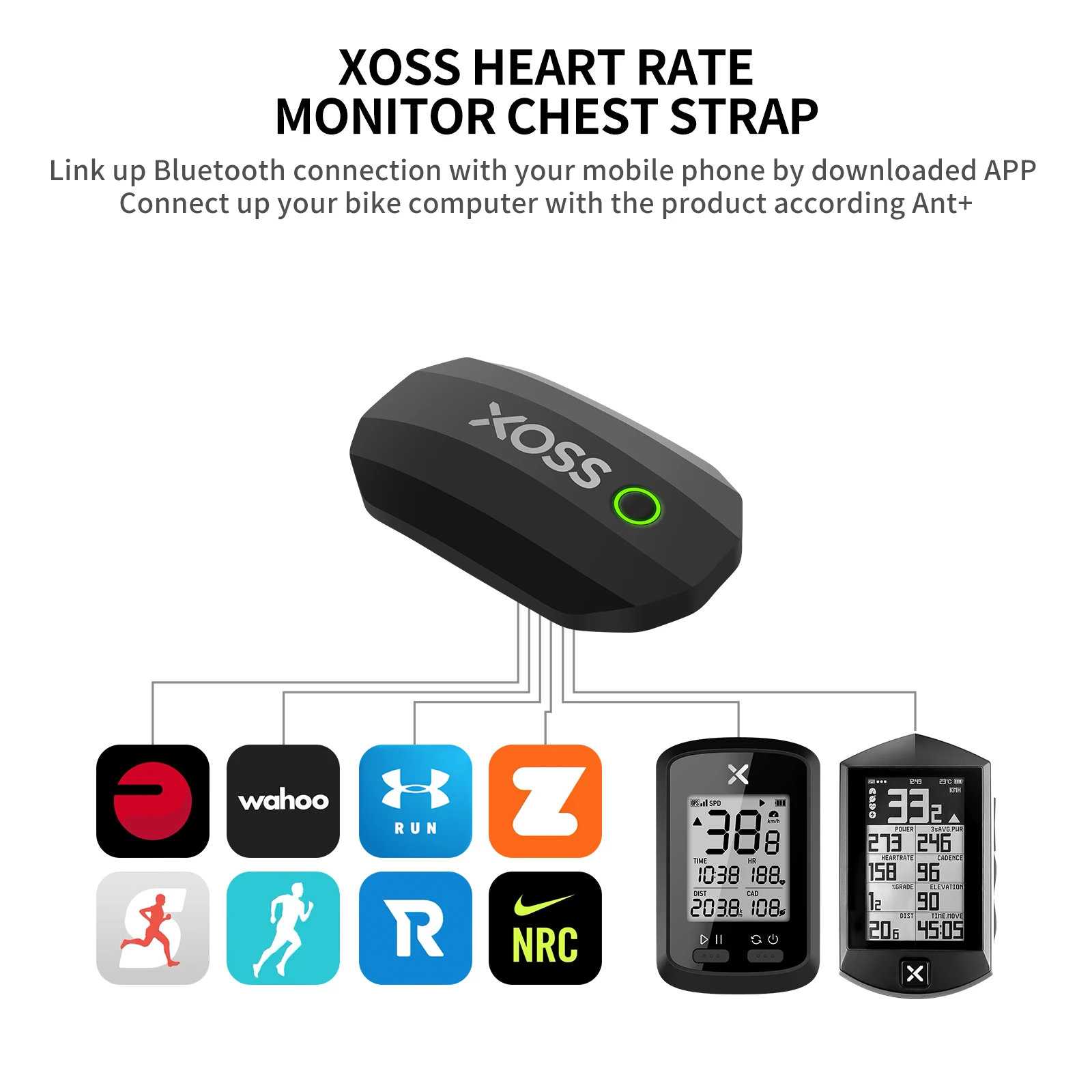 XOSS Chest Strap Heart Rate Sensor Bike ANT Monitor Bluetooth ANT+ Wireless Health Fitness Smart Bicycle Sensor